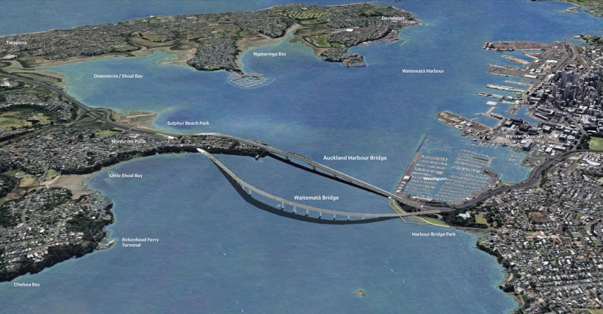 Second Auckland Harbour Crossing Waitemata Bridge Aerial View 01